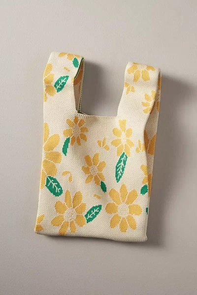 By Anthropologie Mini Floral Knit Bag In Yellow