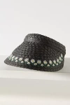 By Anthropologie Mini Icon Embroidered Straw Visor In Black