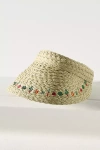 By Anthropologie Mini Icon Embroidered Straw Visor In Green