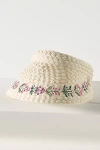 By Anthropologie Mini Icon Embroidered Straw Visor In White