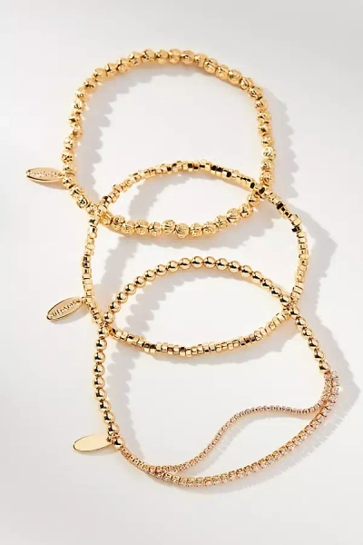 By Anthropologie Mini Mixed Beaded Bracelets, Set Of 3 In Gold