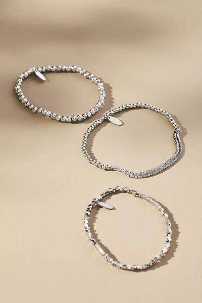 By Anthropologie Mini Mixed Beaded Bracelets, Set Of 3 In Silver