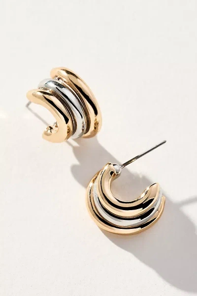 By Anthropologie Mini Mixed Metal Layered Hoop Earrings In Multicolor
