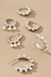 By Anthropologie Mini Pearl Hoop Earrings, Set Of 3 In Silver