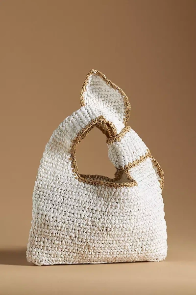 By Anthropologie Mini Raffia Knotted Tote In White