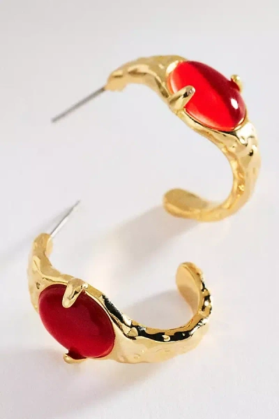By Anthropologie Mini Stone Hoop Earrings In Gold