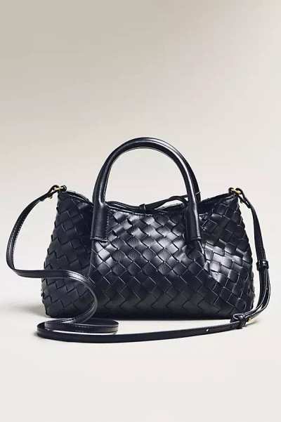 By Anthropologie Mini Top-handle Woven Tote With Wallet In Black