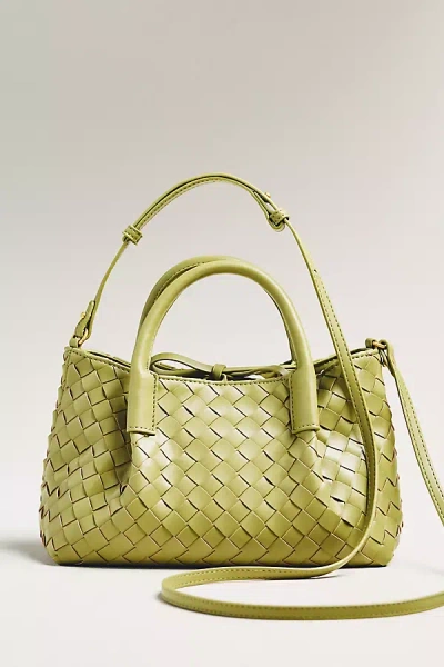 By Anthropologie Mini Top-handle Woven Tote With Wallet In Green