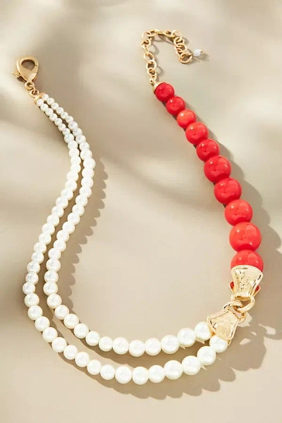 By Anthropologie Mixed Bauble Necklace In Red