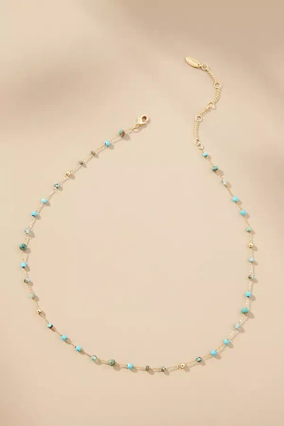By Anthropologie Mixed Bead Dainty Necklace In Blue