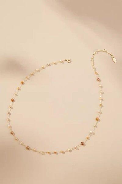 By Anthropologie Mixed Bead Dainty Necklace In Brown