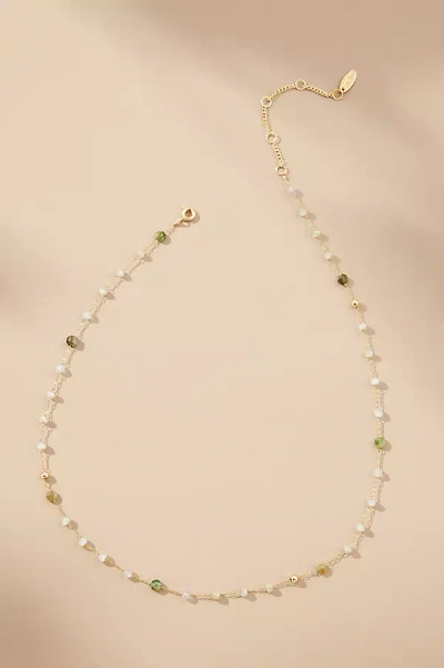 By Anthropologie Mixed Bead Dainty Necklace In Green
