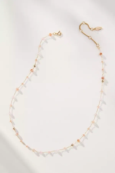 By Anthropologie Mixed Bead Dainty Necklace In Pink