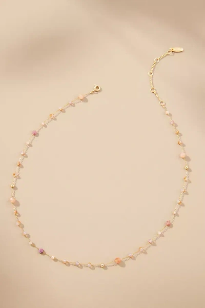 By Anthropologie Mixed Bead Dainty Necklace In Pink