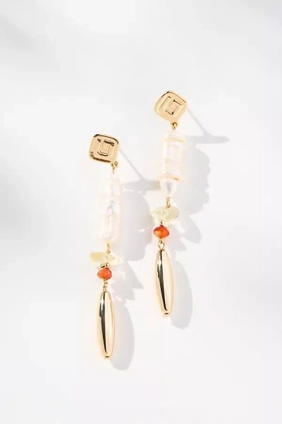 By Anthropologie Mixed Beaded Pearl Drop Earrings In White