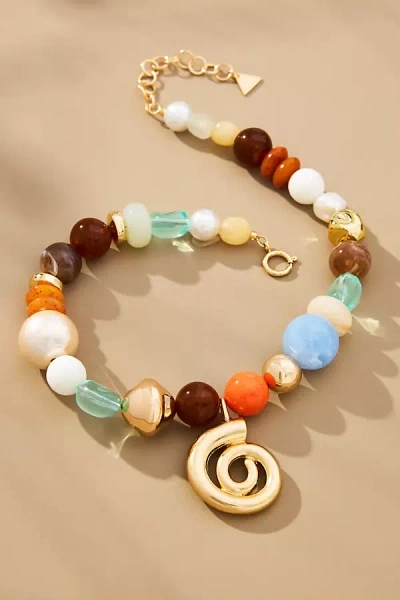 By Anthropologie Mixed Beaded Spiral Pendant Necklace In Multicolor