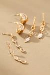 By Anthropologie Mixed Crystal Drippy Earrings, Set Of 3