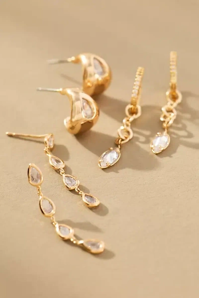 By Anthropologie Mixed Crystal Drippy Earrings, Set Of 3 In Gold