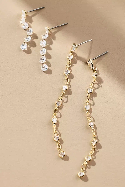 By Anthropologie Mixed Crystal Drop Earrings, Set Of 2 In Gold