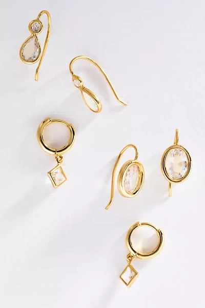 By Anthropologie Mixed Crystal Earrings, Set Of 3 In Gold