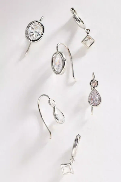 By Anthropologie Mixed Crystal Earrings, Set Of 3 In Metallic