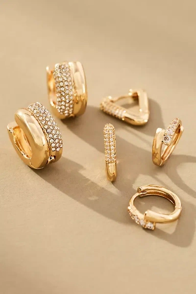 By Anthropologie Mixed Crystal Huggie Hoop Earrings, Set Of 3