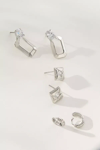 By Anthropologie Mixed Crystal Huggie Hoop Earrings, Set Of 3