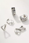 By Anthropologie Mixed Crystal Huggie Hoop Earrings, Set Of 3 In Silver