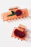 By Anthropologie Mixed Floral Hair Claw Clips, Set Of 2 In Orange