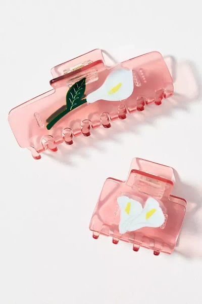 By Anthropologie Mixed Floral Hair Claw Clips, Set Of 2 In Pink