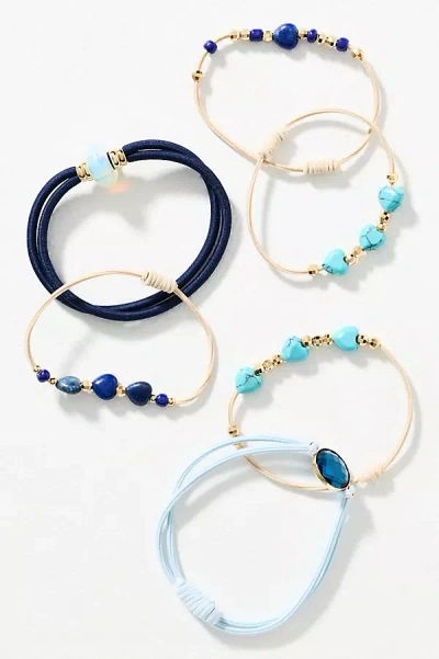 By Anthropologie Mixed Gem Hair Ties, Set Of 6 In Blue