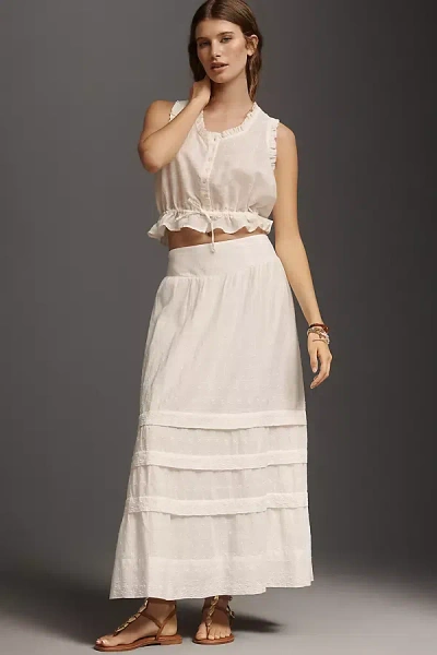 By Anthropologie Mixed Lace Maxi Skirt In White