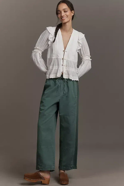 By Anthropologie Mixed Media Utility Pants In Green