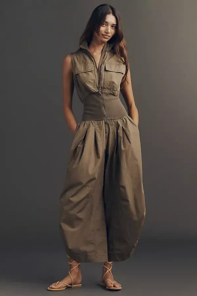By Anthropologie Mixed Media Vest Jumpsuit In Gray