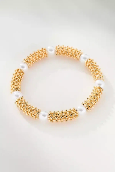 By Anthropologie Beaded & Pearl Stretch Bracelet In Gold