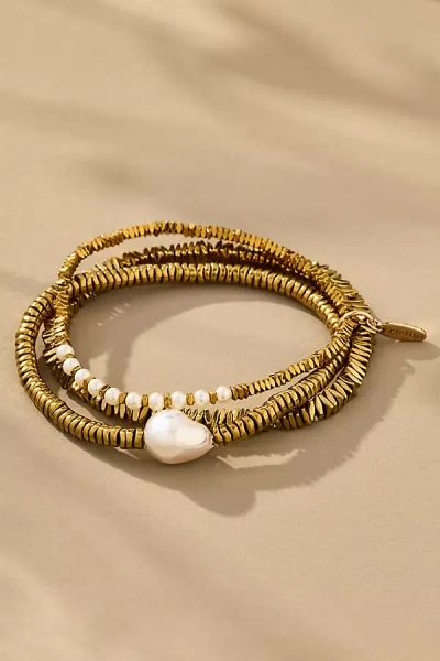 By Anthropologie Mixed Metal Beaded Bracelets, Set Of 3