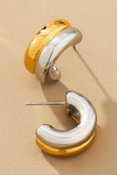 By Anthropologie Mixed Metal Double Hoop Earrings In Multicolor