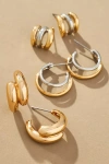 By Anthropologie Mixed Metal Huggie Hoop Earrings, Set Of 3 In Gold