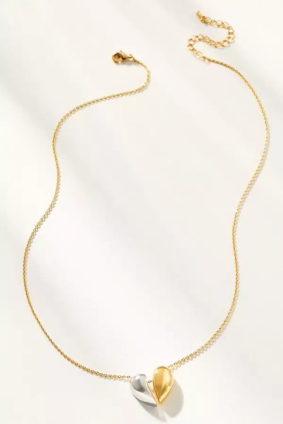 By Anthropologie Mixed Metal Puffy Heart Charm Necklace In Multicolor