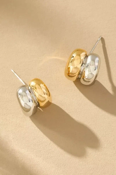 By Anthropologie Mixed Metal Ribbed Huggie Earrings