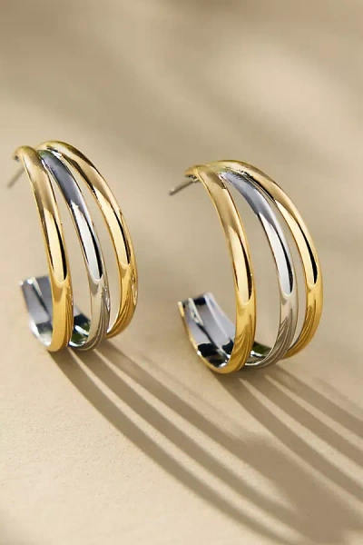 By Anthropologie Mixed Metal Triple Hoop Earrings In Gold