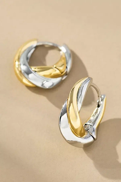 By Anthropologie Mixed Metal Twist Huggie Hoop Earrings In Gold