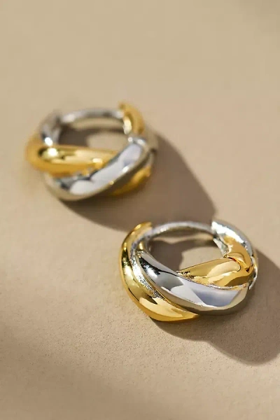 BY ANTHROPOLOGIE MIXED METAL TWIST HUGGIE HOOP EARRINGS