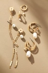 By Anthropologie Mixed Pearl Huggie & Drop Earrings In Gold