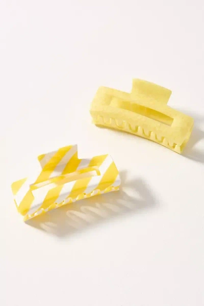 By Anthropologie Mixed Print Hair Claw Clips, Set Of 2 In Yellow