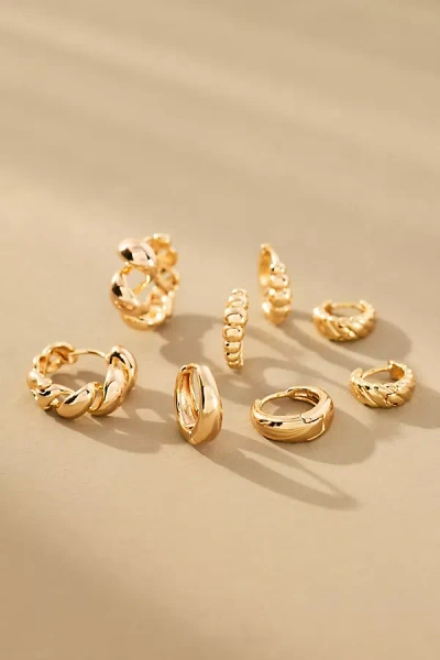 By Anthropologie Mixed Rib Huggie Hoop Earrings, Set Of 4 In Gold