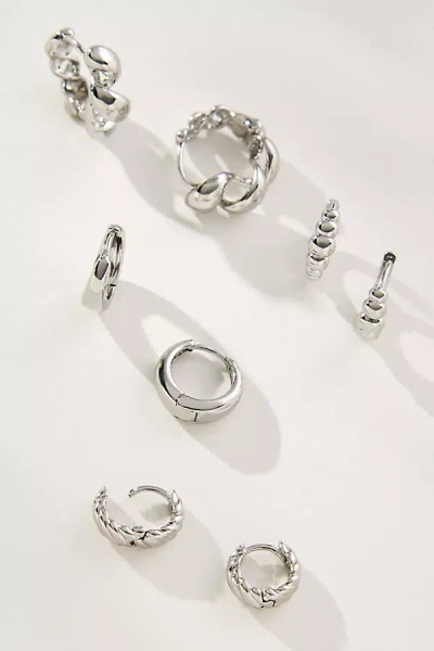 By Anthropologie Mixed Rib Huggie Hoop Earrings, Set Of 4