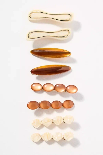 By Anthropologie Mixed Shape Barrettes, Set Of 8 In Brown