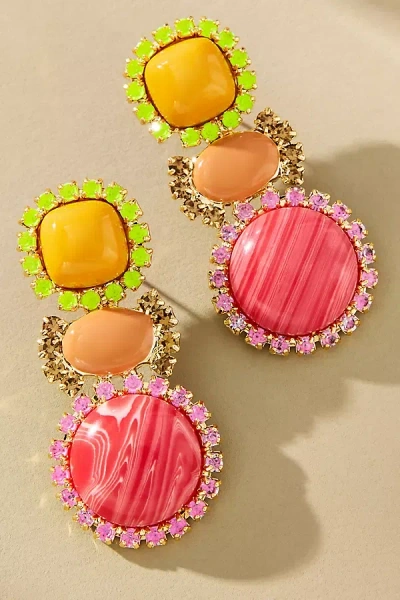 By Anthropologie Mixed Shape Crystal Drop Earrings In Pink