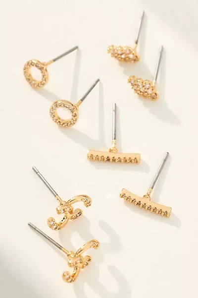 By Anthropologie Mixed Shape Crystal Post Earrings, Set Of 4 In Gold